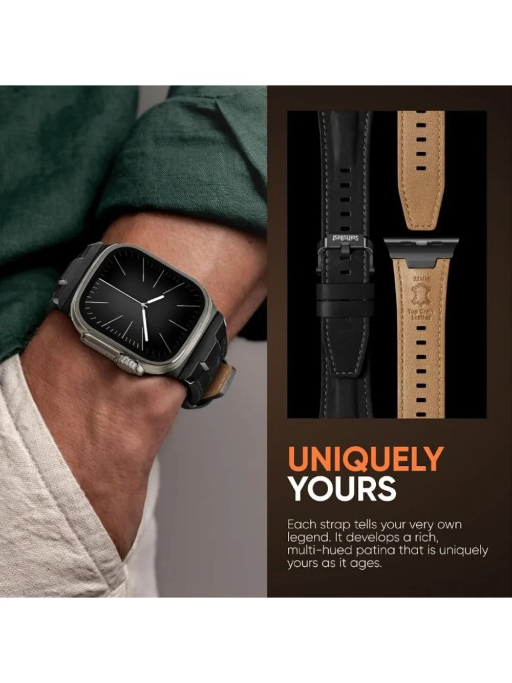 Genuine Leather Apple Watch Band 49mm 46mm 45mm 44mm 42mm - Stylish Replacement
